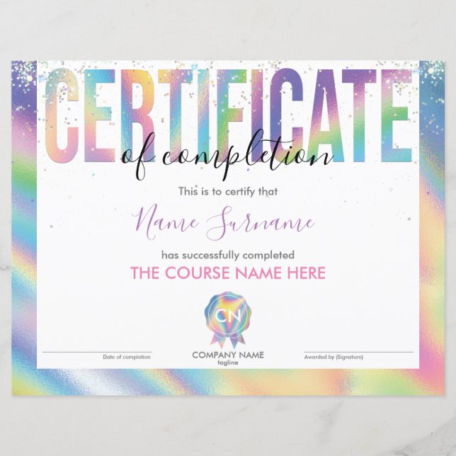 Lámina Finalización del curso de entrega de certificados  (Anverso)