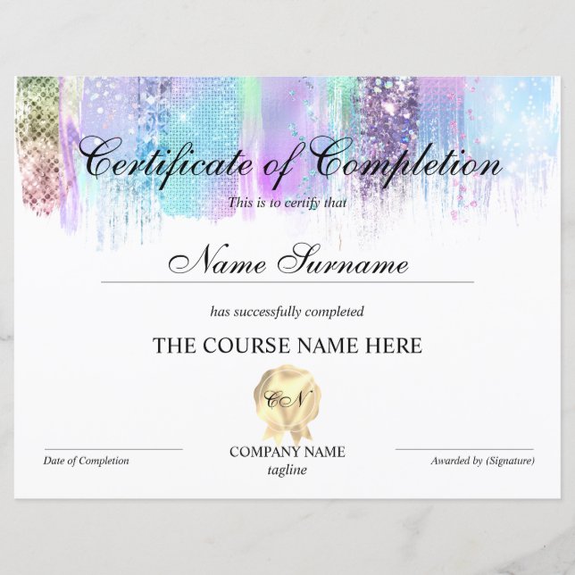 Lámina Finalización del curso de entrega de certificados  (Anverso)