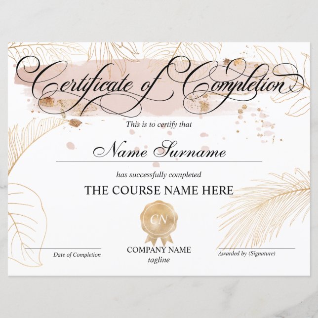 Lámina Finalización del curso de entrega de certificados  (Anverso)