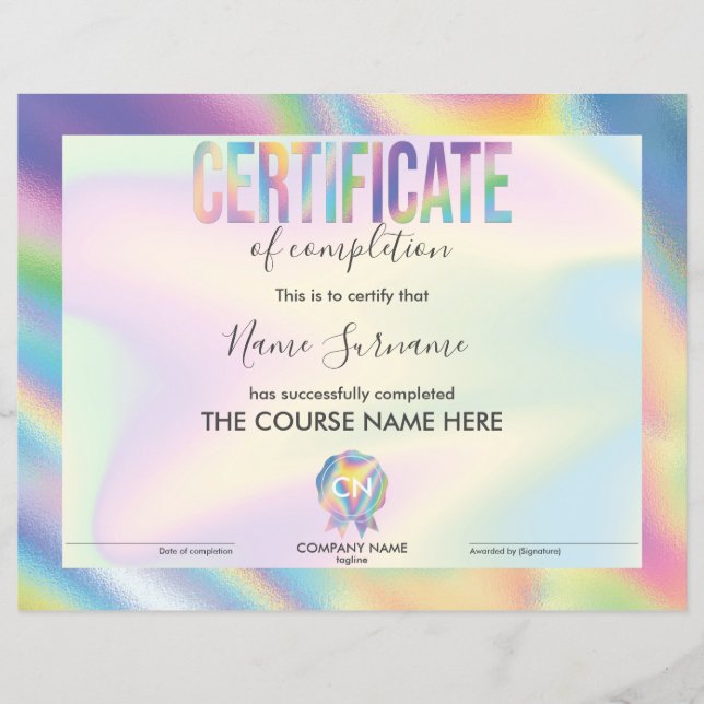 Lámina Finalización del curso de entrega de certificados  (Anverso)