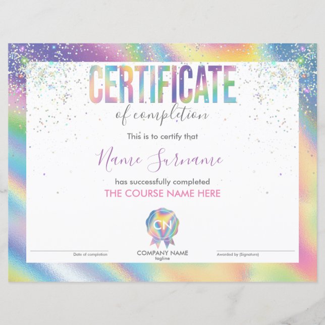 Lámina Finalización del curso de entrega de certificados  (Anverso)