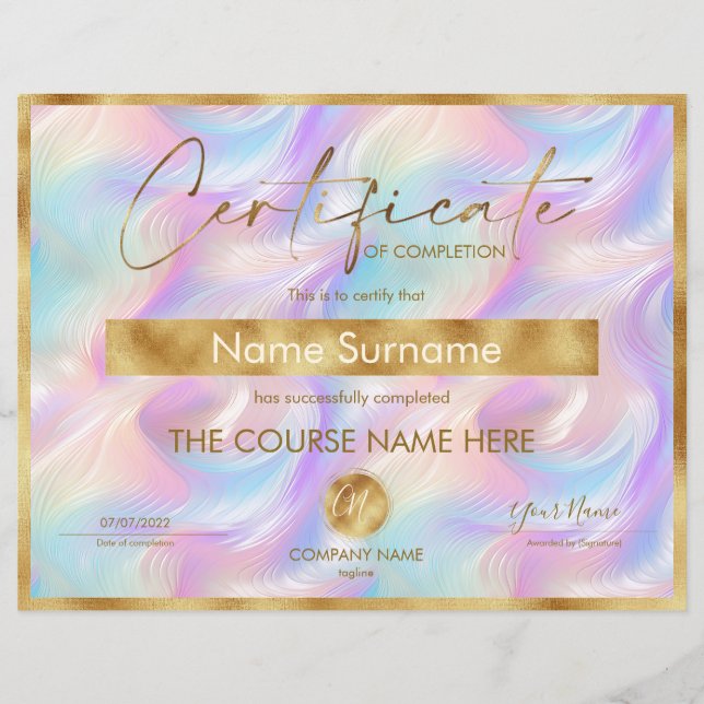 Lámina Finalización del curso de entrega de certificados  (Anverso)