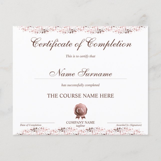 Lámina Finalización del curso de entrega de certificados  (Anverso)