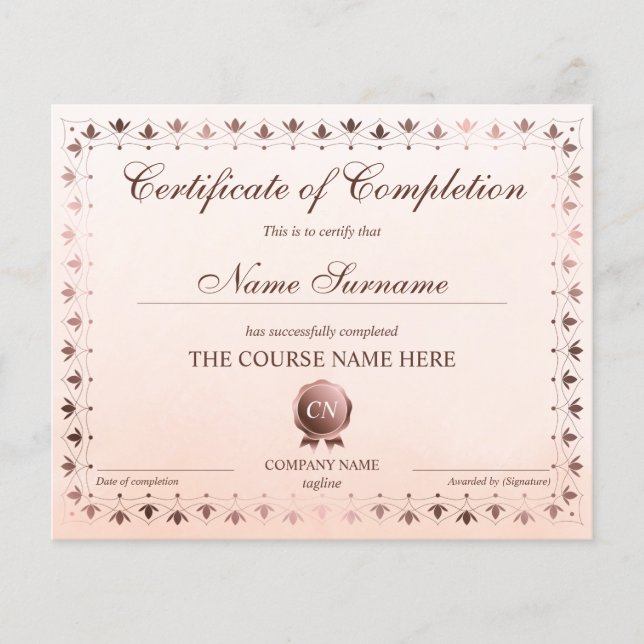 Lámina Finalización del curso de entrega de certificados  (Anverso)