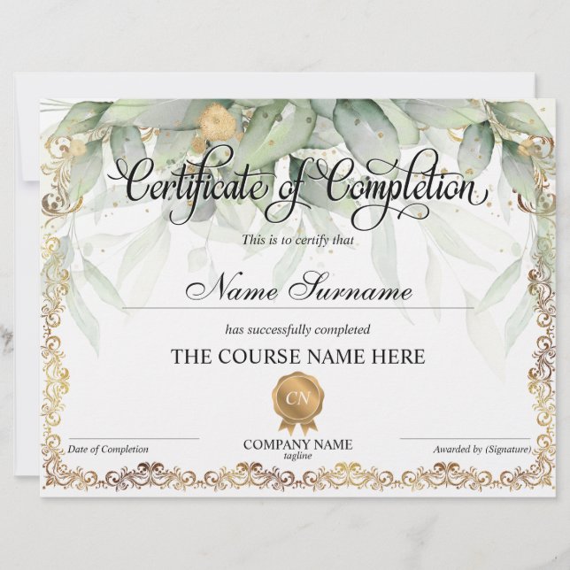 Lámina Finalización del curso de entrega de certificados  (Anverso)