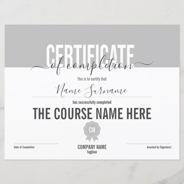 Lámina Finalización del curso de entrega de certificados  (Anverso)