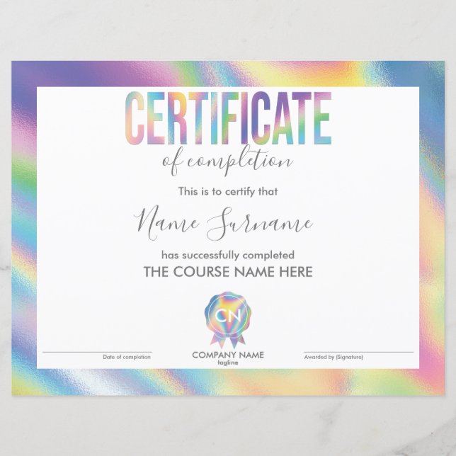 Lámina Finalización del curso de entrega de certificados  (Anverso)