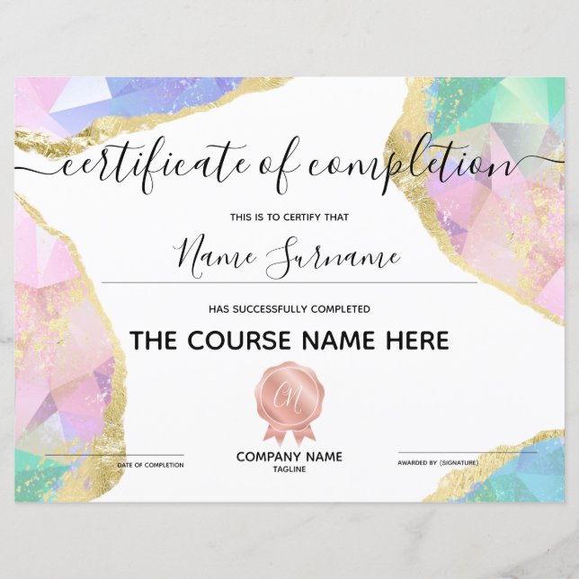 Lámina Finalización del curso de entrega de certificados  (Anverso)