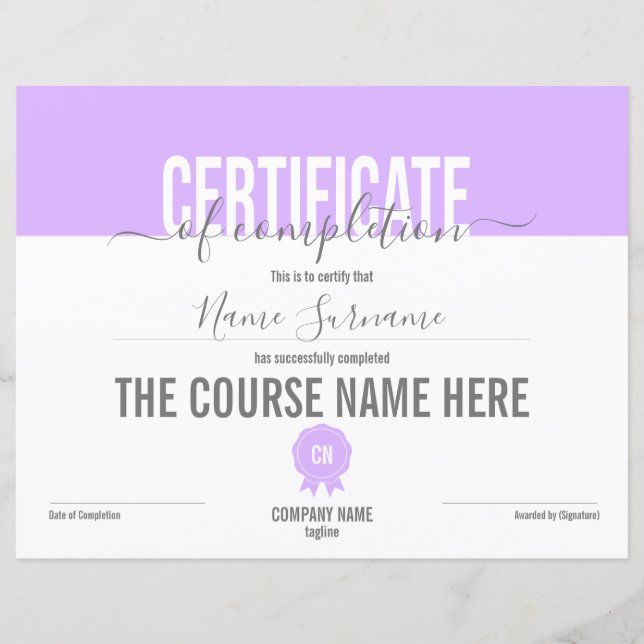 Lámina Finalización del curso de entrega de certificados  (Anverso)