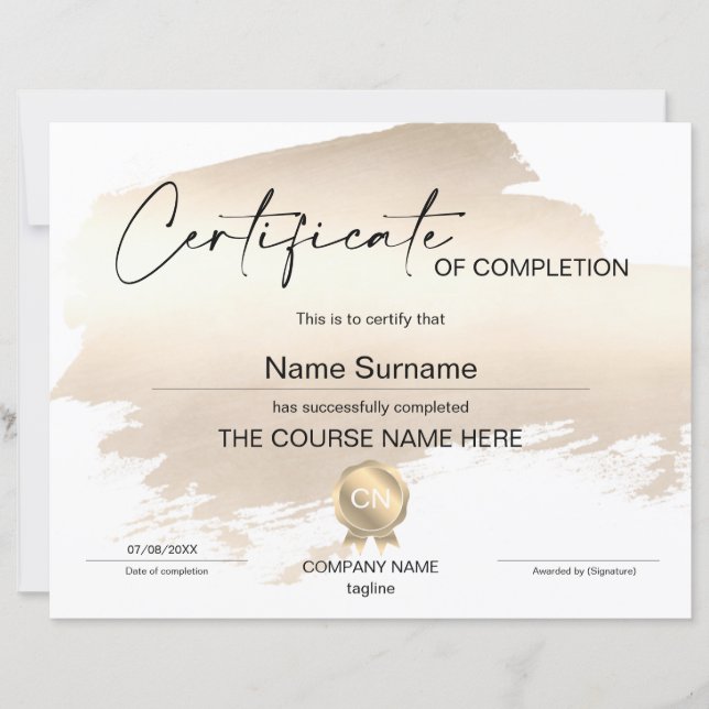 Lámina Finalización del curso de entrega de certificados  (Anverso)