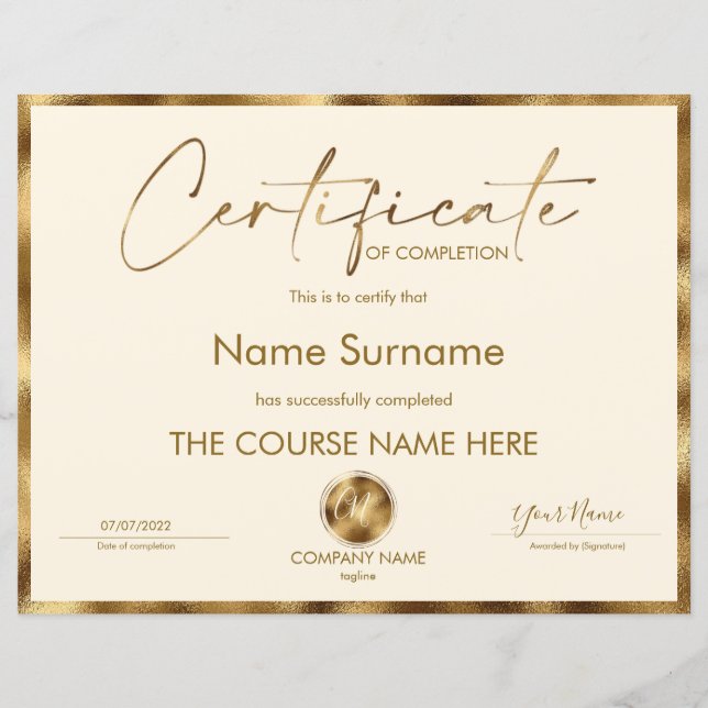 Lámina Finalización del curso de entrega de certificados  (Anverso)