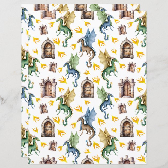 Lámina Fire Dragons Scrapbook Paper (Anverso / Reverso)