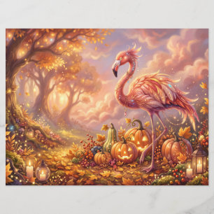 Lámina Flamenco Rosa Otoño Halloween Fantasía
