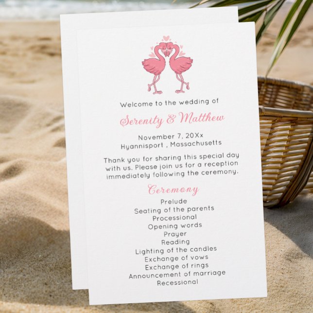 Lámina Flamingo Wedding Program Tropical Hawaiian Beach (Subido por el creador)
