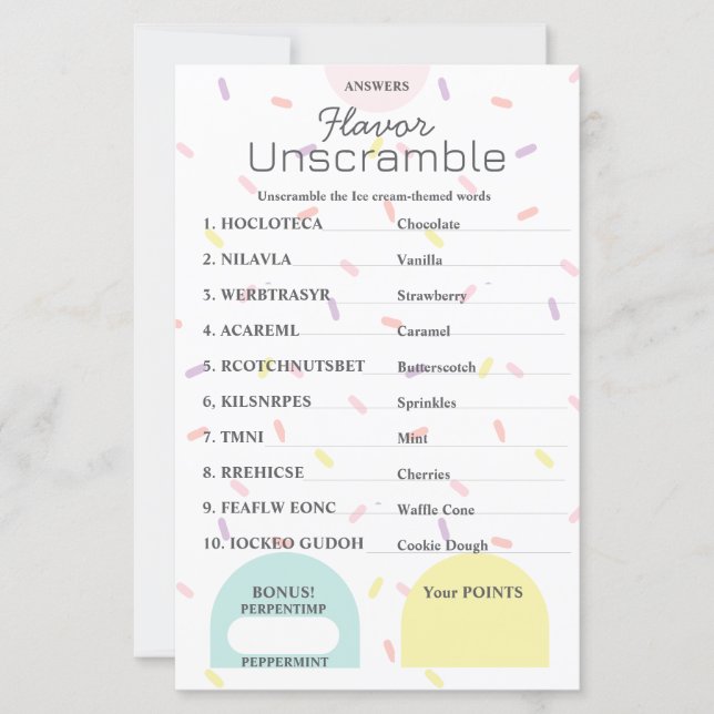 Lámina Flavor Frenzy Word Scramble ANSWKEY (Anverso)