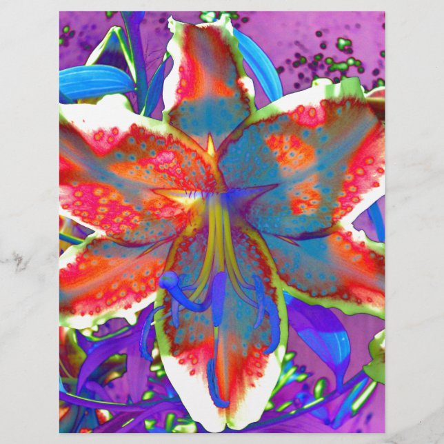 Lámina Flor azul rojo retro abstracto elegante (Anverso)