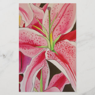 Lámina Flor de arte acuarela de lirio rosa Stargazer