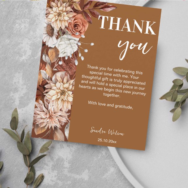 Lámina Flor de boho marrón del desierto de tierra gracias (Boho desert brown dried floral bridal shower thank you cards wedding thank you cards fall themed)