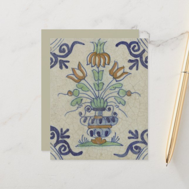 Lámina Flor De Cerámica Delft Tile Antiguo (Anverso/Reverso In Situ)