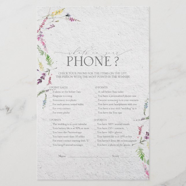 Lámina Flor de flores silvestres acuarela Floral Bridal S (Anverso)