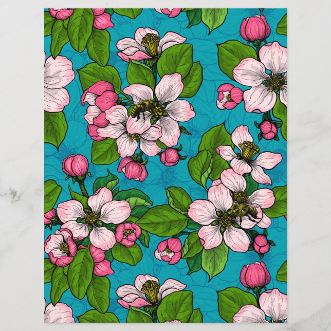 Lámina Flor de manzana sobre turquesa (Anverso)