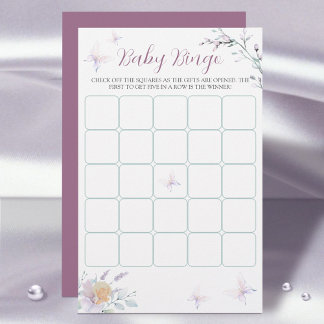 Lámina Flor de mariposa acuarela Baby Shower Bingo