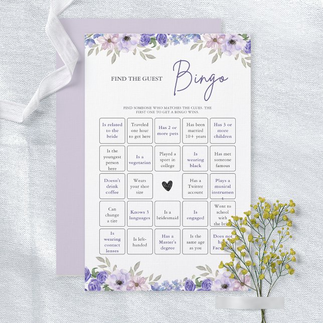 Lámina Flor Encuentra el juego de ducha de novias de bing (Flower Find the Guest Bingo Bridal Shower Game)
