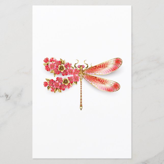 Lámina Flor libélula con sakura de joyas (Anverso)