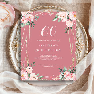 Lámina Flor   Pink Floral 60ª invitación al cumpleaños de