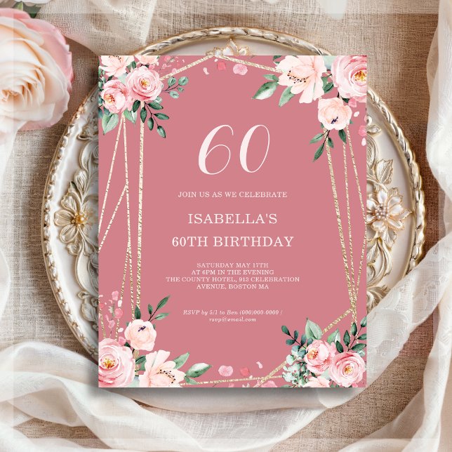 Lámina Flor | Pink Floral 60ª invitación al cumpleaños de (Subido por el creador)