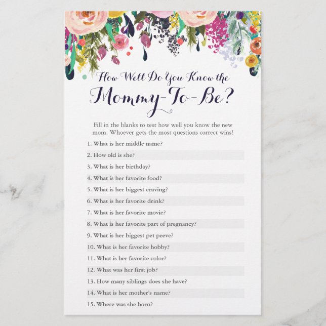 Lámina Flor Qué Bien Conoce La Prueba De La Mamá (Anverso)