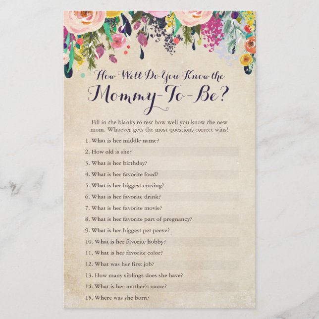 Lámina Flor Qué Bien Conoce La Prueba De La Mamá (Anverso)