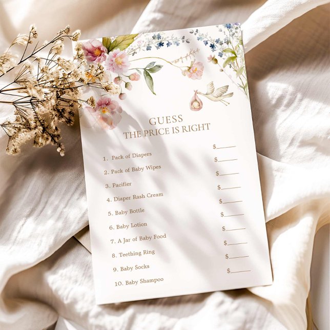Lámina Flor silvestre adivina el juego de Baby Shower de  (Boho Wildflower Guess the price Baby Shower Game)