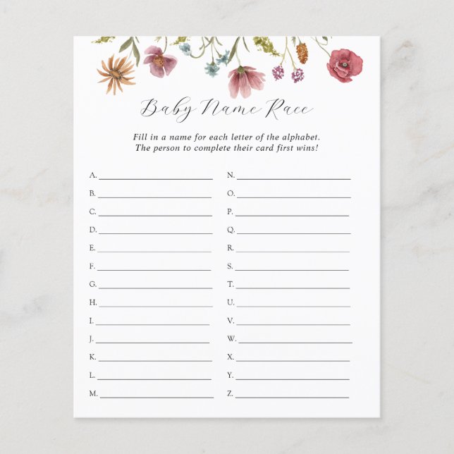 Lámina Flor silvestre Bloom Baby Name Race (Anverso)