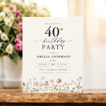 Lámina Flor silvestre floral presupuestal 40.ª invitación<br><div class="desc">Celebre con estilo con una caligrafía floral de jardín invitación a los 40 años, perfecta para un evento de hitos. Con vibrantes diseños florales y elegantes caligrafías, esta invitación le da un toque original y sofisticado a su celebración. El exuberante tema del jardín combina la belleza natural con la elegante...</div>