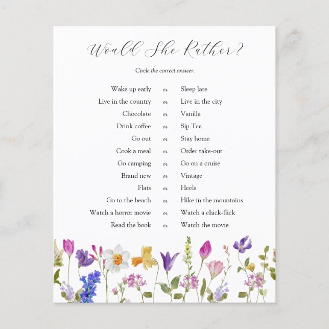 Lámina Flor silvestre floreciente preferiría jugar (Anverso)