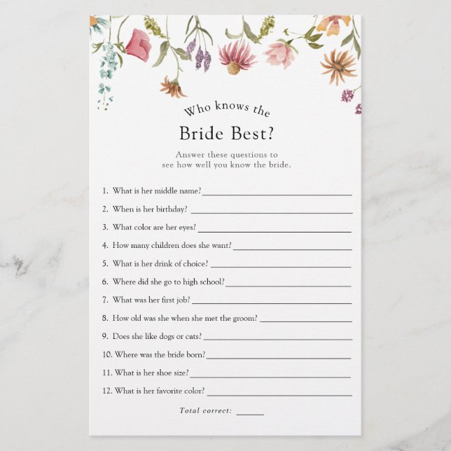 Lámina Flor silvestre que conoce al mejor juego de novias (Anverso)