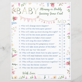 Lámina Floral ABC Alphabet Baby Shower Mommy Daddy Game