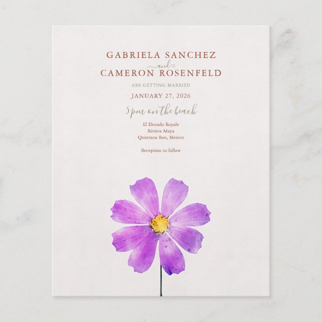 Lámina Floral acuarela Cosmos Daisy Terracotta Boda (Anverso)