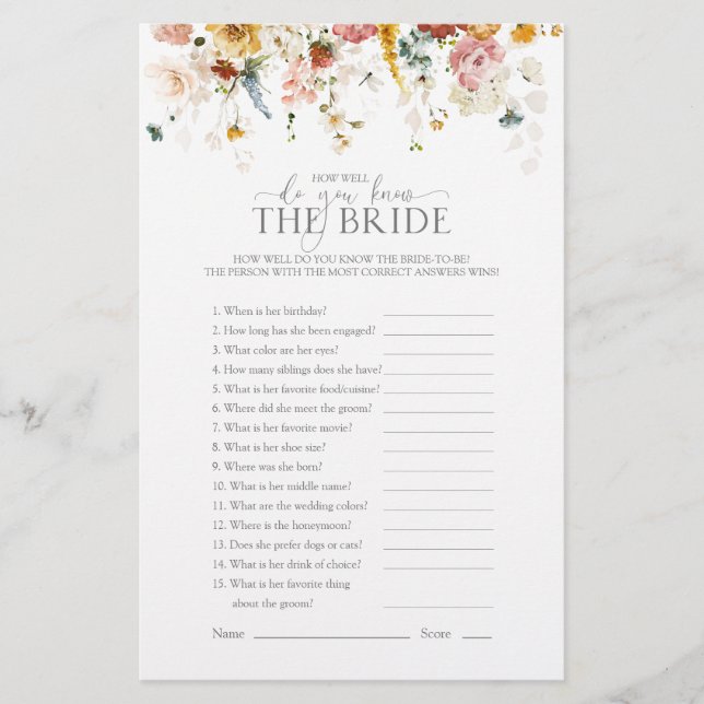 Lámina Floral acuarela ¿Qué tan bien conoces el juego de  (Anverso)