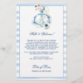 Lámina Floral Anchor Beach Wedding Bienvenida Itinerary