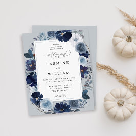 Lámina Floral azul y marina sobre Boda gris azul
