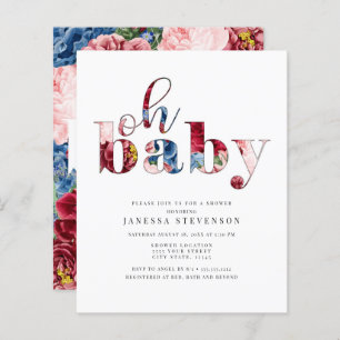 Lámina Floral azul y rojo, Baby Shower