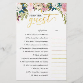 Lámina Floral Baby Shower Find the Guest Icebreaker Game