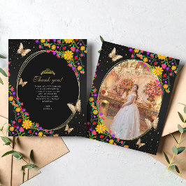 Lámina Floral Black Gold Butterfly Quinceañera Photo