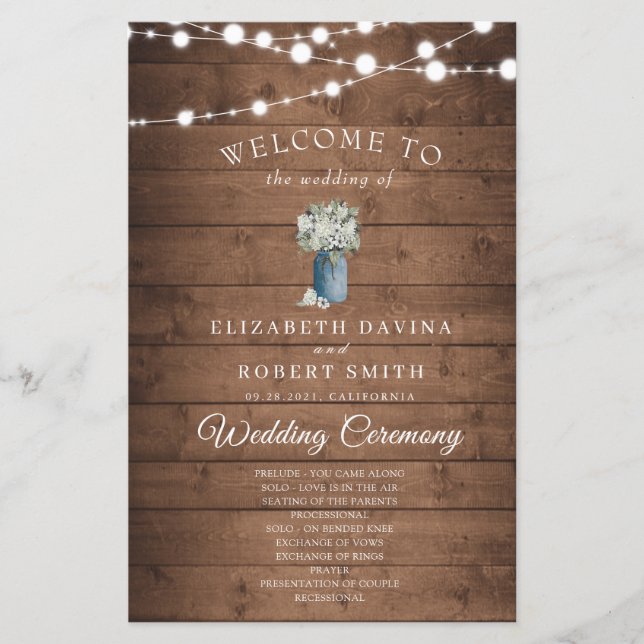 Lámina Floral blanca Rústica Elegante Luces Boda de mader (Anverso)