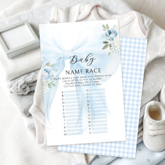 Lámina Floral Blue Bow Baby Name Race Shower Games