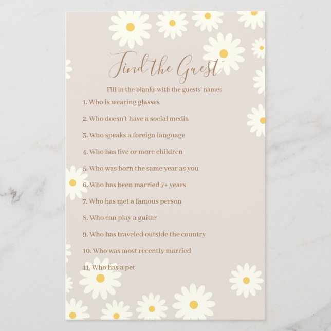 Lámina Floral bohemiana de margarita blanca encuentra al  (Anverso)