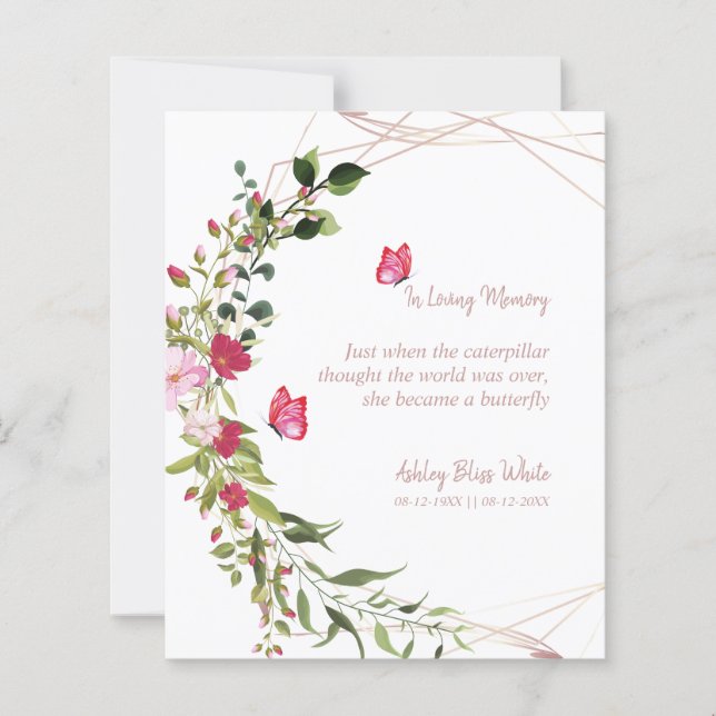 Lámina Floral Botanical Butterflies Memorial Dear Ones (Anverso)
