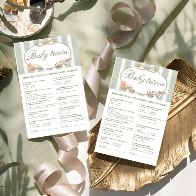 Lámina Floral Bow Baby Shower Baby Trivia Juego (Subido por el creador)